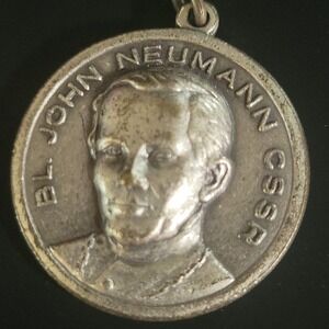 Vintage Bl John Neumann CSSR Religious Medal Pendant 1 Inch Silver Tone Ethereal